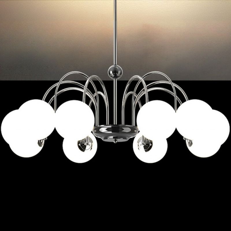 $145 8 Lights/6 Lights Silver LED Light Chandelier with Surrounding Shade Direction, 3 Color Light, Polygonal Shape, and Adjustable Hanging Rod