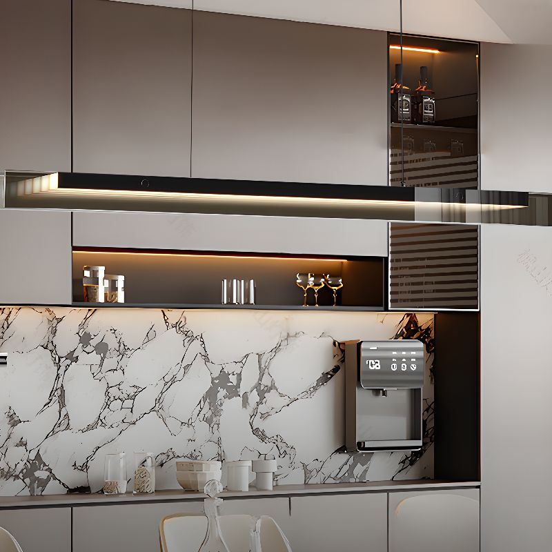 $110 Trendy LED Kitchen Island Lighting with White Lucite Rectangle Shade, Remote Control Stepless Dimming