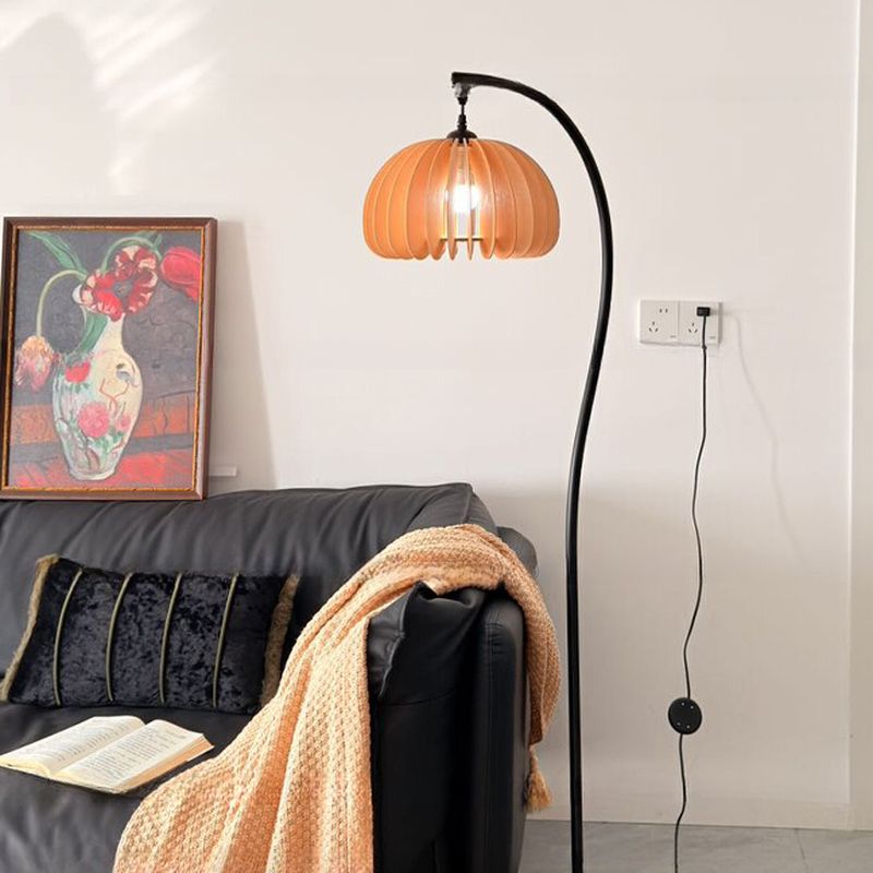 $125 Mid-Century 1 Light Led Arc Floor Lamp with Orange Fabric Shade for Residential Use with Rocker Switch