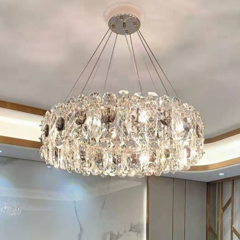 $100 Elegant Crystal Shade Hanging Light with 8/6 Lights, Downward Glassy Shade, Regular Fixture on String, Adjustable Height