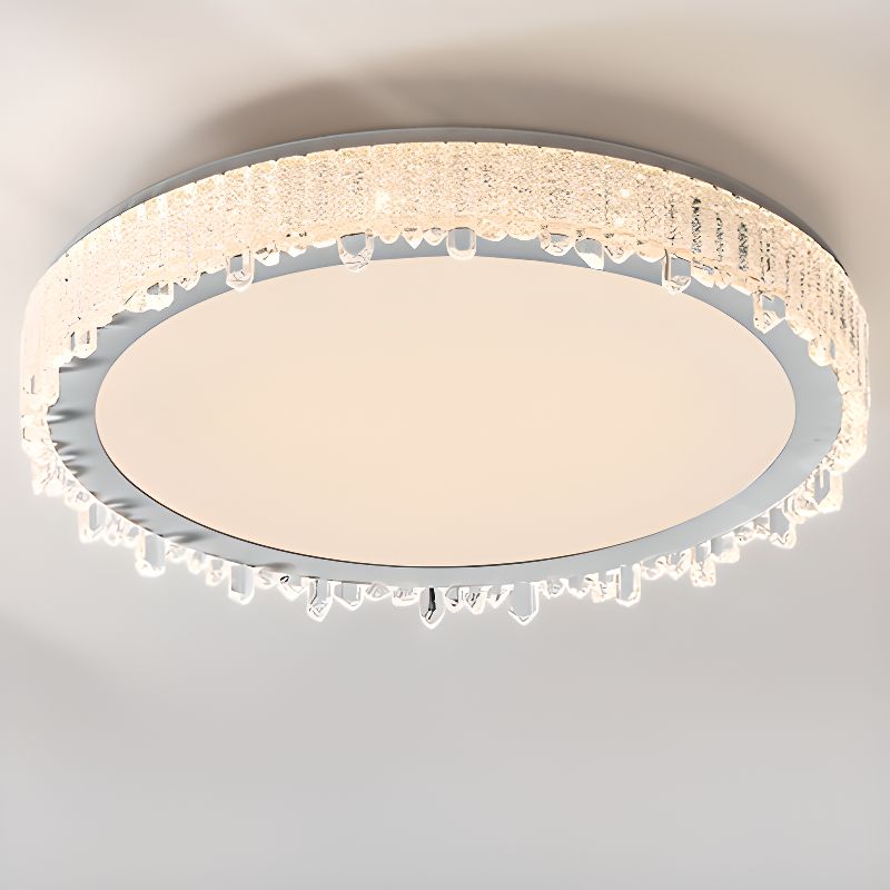 $140 2 Lights Gilded Simple Iron Semi-Flush Mount Circular Ceiling Fixture with Translucent Crystals