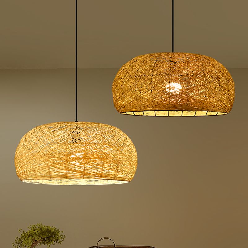 $65 Art Deco Ceiling Lamp with Symmetrical Design, Dual Light Type, Rattan Lampshade, and Versatile Hanging Cord