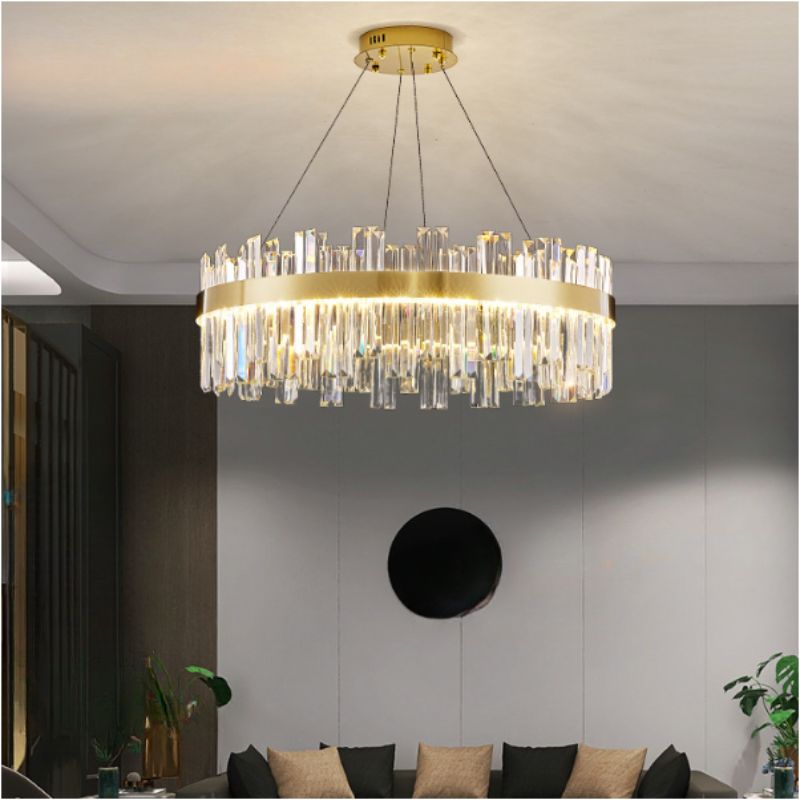 $150 1 Light LED Chandelier with Up and Down Glassy Crystal Shade, Adjustable Height via Cord