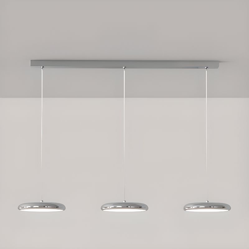 $140 Kitchen Island Lighting with 3 Lights, Round White Lucite Shade, Rectilinear Fixture, LED Light, and 3 Color Light Temperature, Chrome.