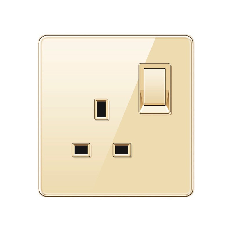 13A wall dual socket with USB+C fast charging cross-border British standard plug and Su gold glass