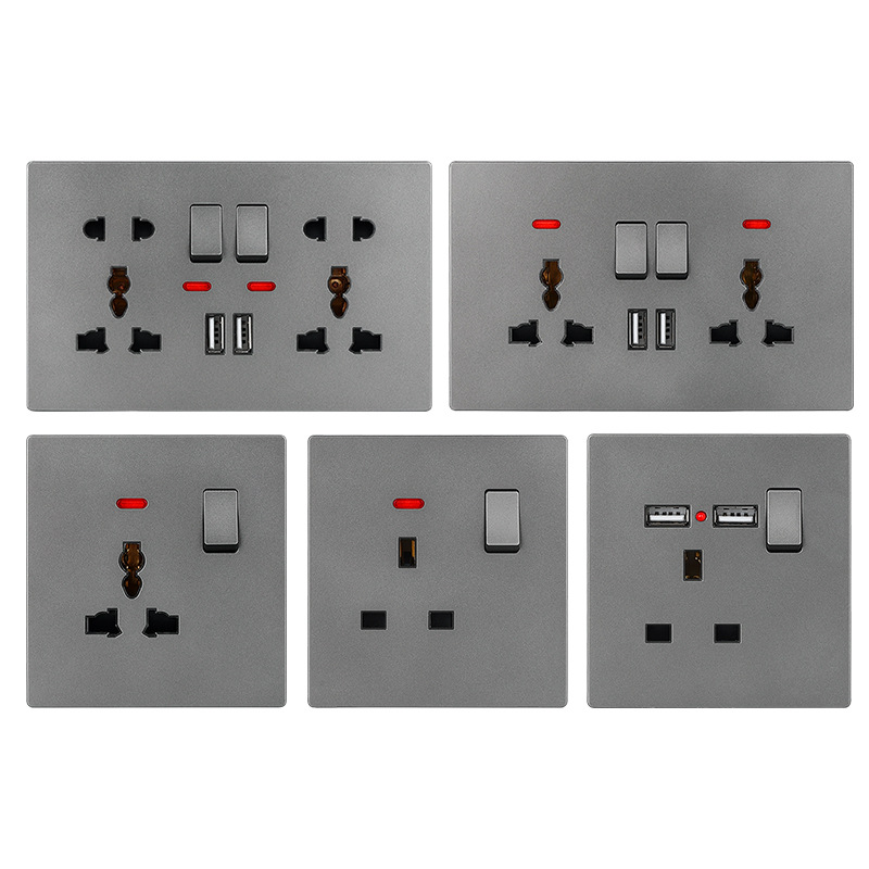146 type British standard switch socket wholesale gray black dual position 13A multifunctional with switch three plug USB multifunctional