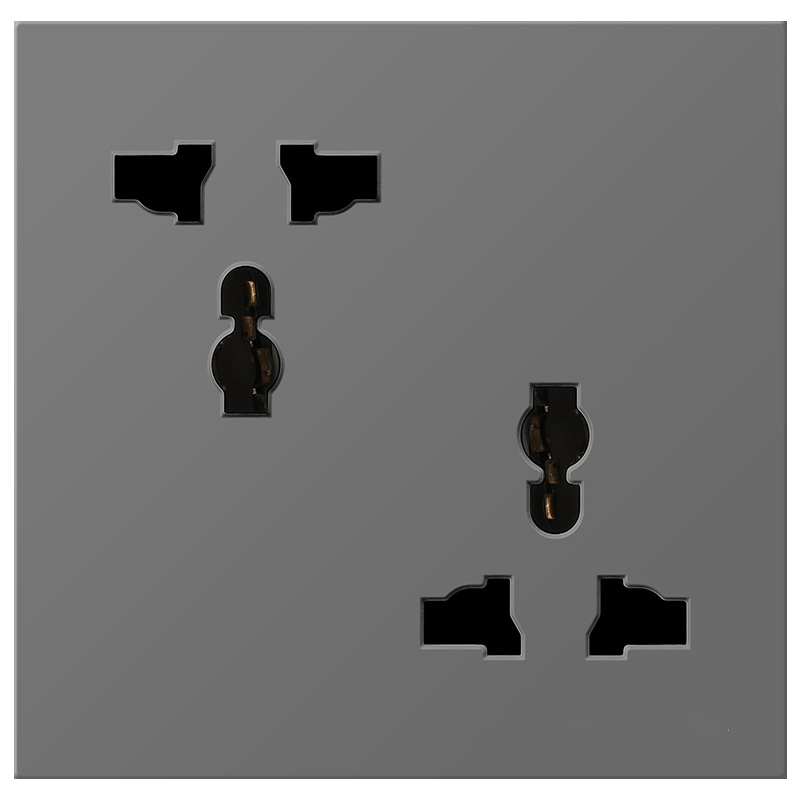 Multi functional misaligned six hole power socket, three three plug British Hong Kong Macau universal wall socket, gray