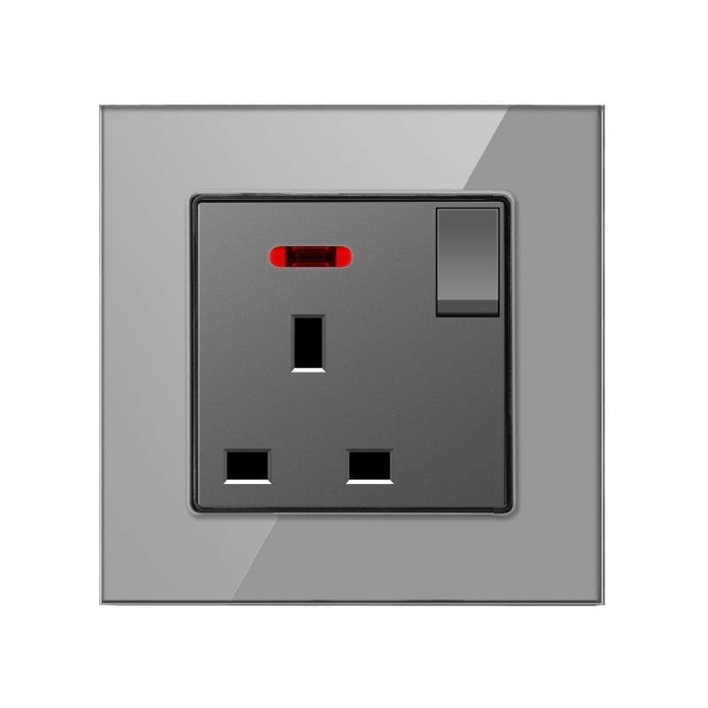 13A British style electrical socket with USB fast charging Type-C British standard square foot gray glass switch panel